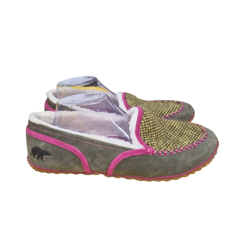 Sorel Nakiska Suede Knit Faux Fur Slippers Grill Pink Ice Womens 11